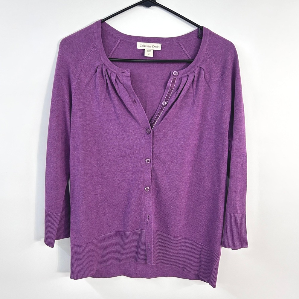Silk Cotton Cardigan Small Purple Lightweight Minimalist Capsule Sweater